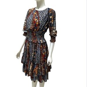 POLIN Abstract Print Women's Dress Ruffles Tiered Boho Romantic Maximalism Artsy